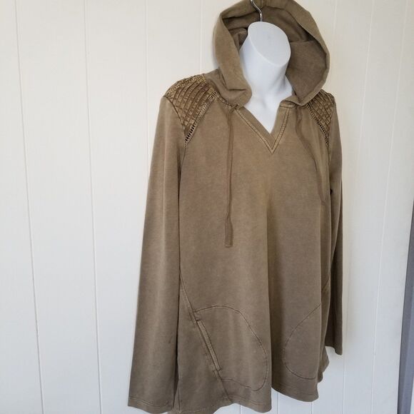 LOGO Lori Goldstein Hooded Tunic Top Size Small Tan Brown Long Sleeve Lounge - Picture 3 of 10